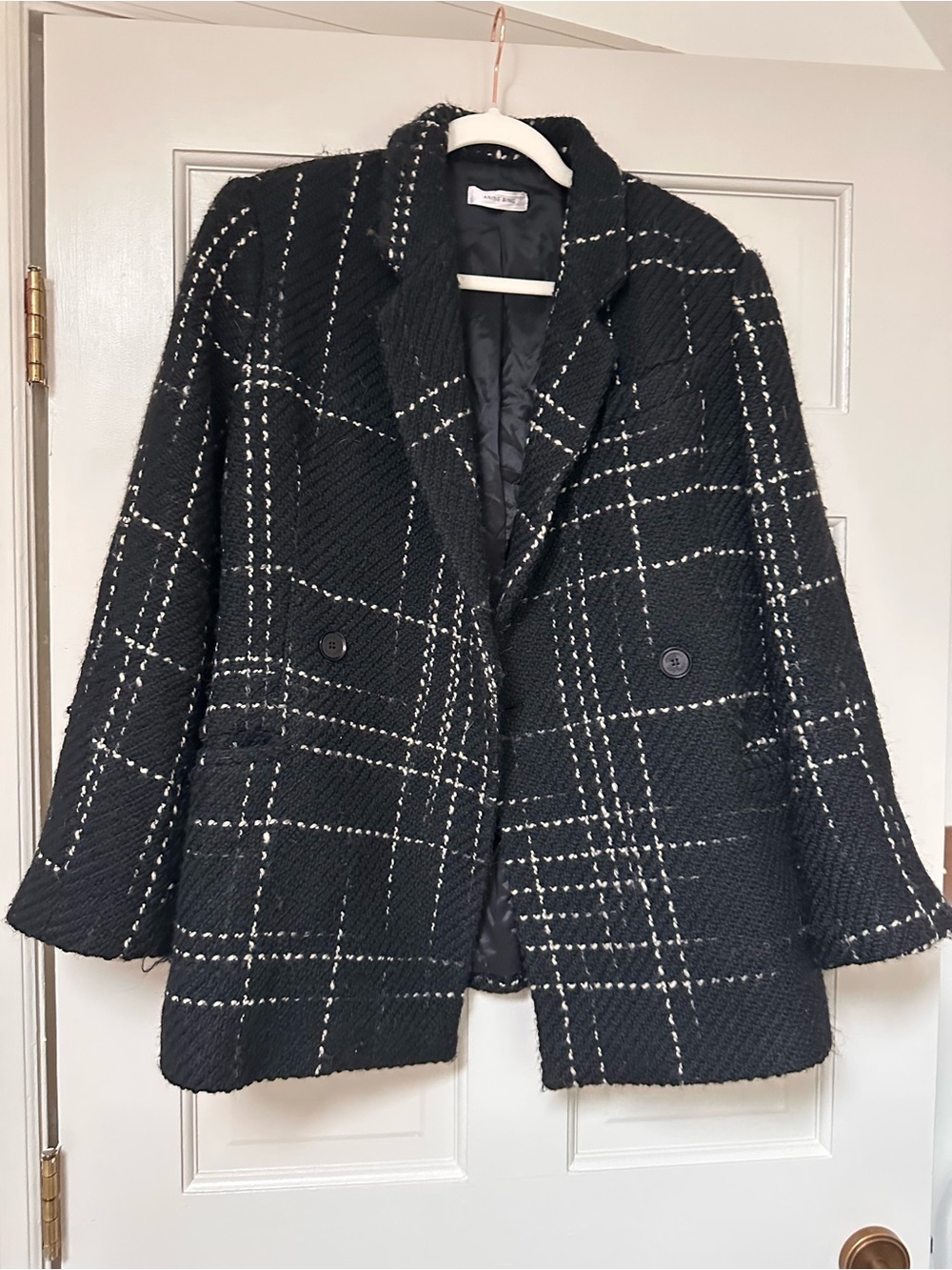 Anine Bing Black Oversized Double-Breasted Twead Blazer